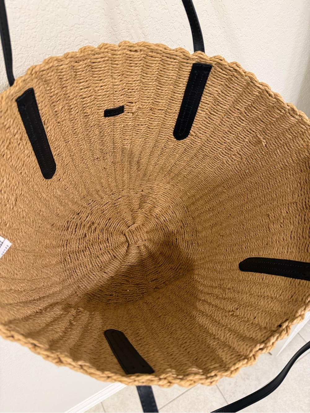 J.Crew Como Woven Straw Tote Bag w/ Black Straps - Natural - Picture 6 of 6